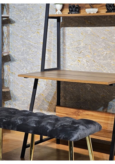 Zafir Gold Metal Füme Oturaklı Sivriltme Ayaklı Babyface Puf & Bench & Oturak Füme