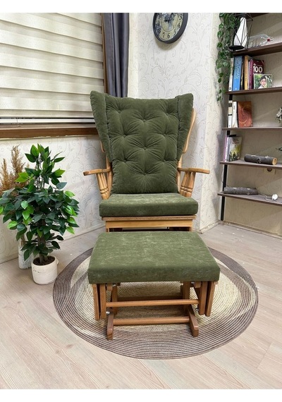 Asedia Mama Puflu Naturel Yeşil Minderli Sallanan Emzirme Koltuğu