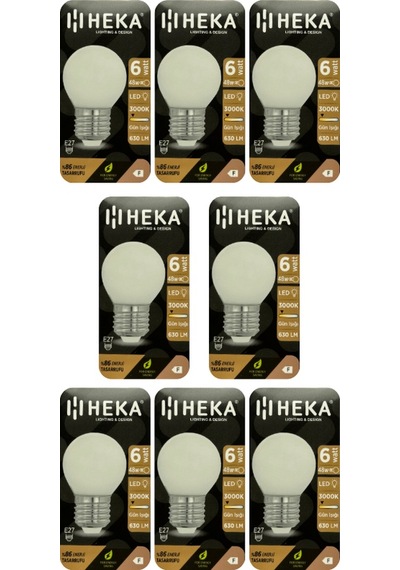 8 Adet Heka 6w 48w 3000k Sarı Işık E27 Duylu Soft Led G45 Ampul Heka