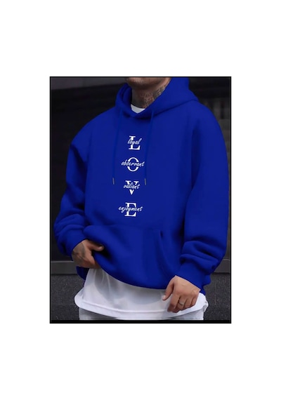 Medinenur Love Baskılı Kapüşonlu Swatshirt Mavi