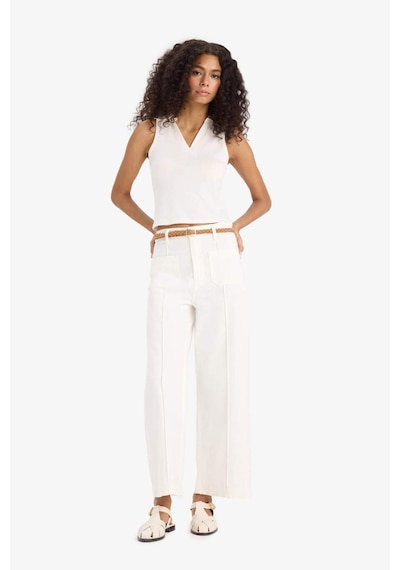 Defacto Regular Fit Cepli Yüksek Bel Kemerli Gabardin Pantolon F5933ax25smer105 Ekru