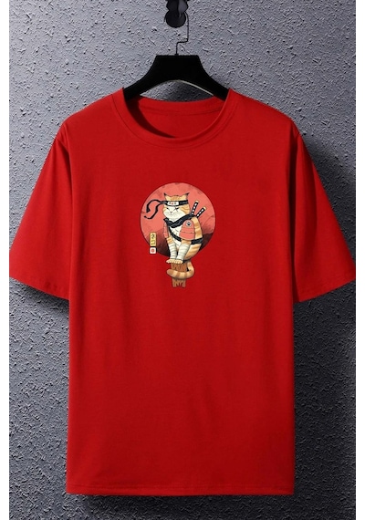 Unisex Shinobi Baskılı T-shirt Kırmızı
