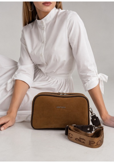Just Polo Kadın Çok Bölmeli Süet Lüks Tasarımlı Çapraz Askılı Omuz Çantası Shoulder Bag Taba