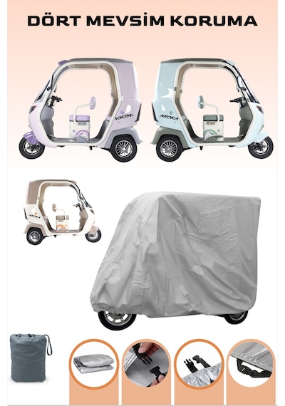 Gri Kabinli Arora Angel Pro Elektrikli Moped Brandası 3teker Brandası 4 Mevsim Koruma