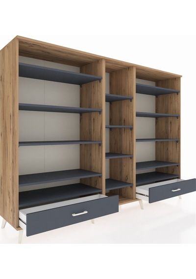 Hyperion Dolap 14 Raflı 2 Çekmeceli 220x44x163 Çam-antrasit Çam-antrasit