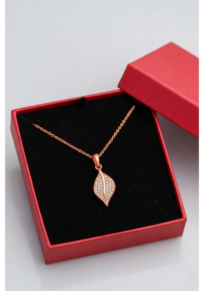 Çekirdekjewelry 925 Ayar Gümüş Rose Kaplama Minik Yaprak Kolye Pembe