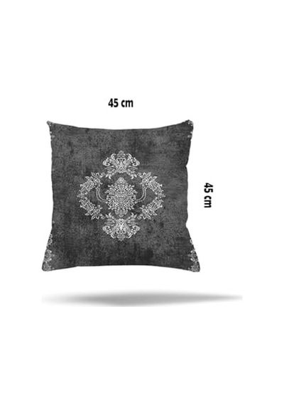 Yaprak Desenli Kelebekli Gizli Fermuarlı Yastık Kılıfı Kırlent Kılıfı Koltuk Yastık Kılıfı Koyu Gri 45 X 45 Diğer