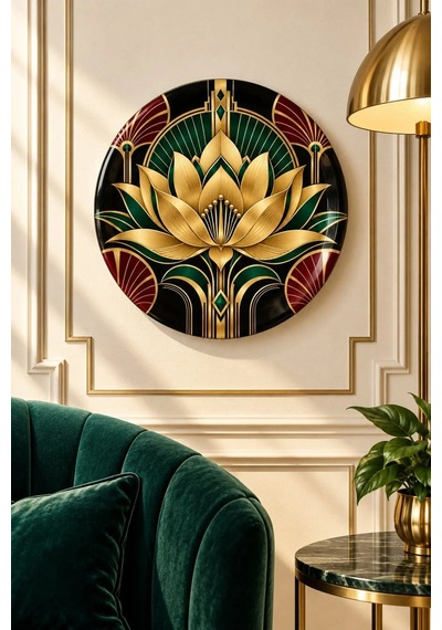 Dekoratif Duvar Tabağı Siyah Altın Art Deco Dekorlu Seramik Tabak Metalik