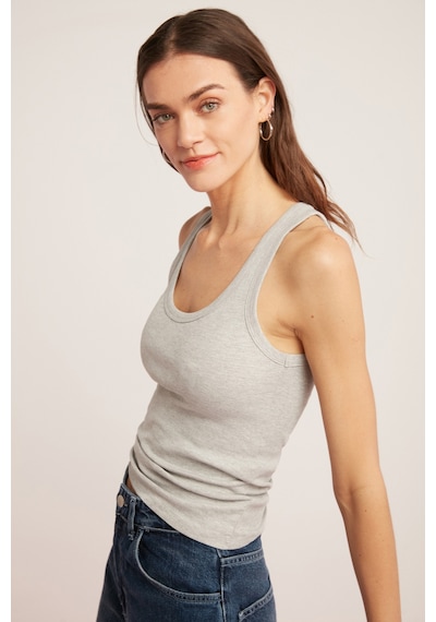 Ethıquet Lıllesol Kadın Fitilli Görünümlü Slim Fit Vücuda Oturan Havuz Yakalı Pamuklu Basic Gri Atle