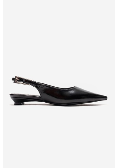 Luvishoes Jenna Siyah Cilt Sivri Burunlu Kadın Alçak Topuklu Ayakkabı