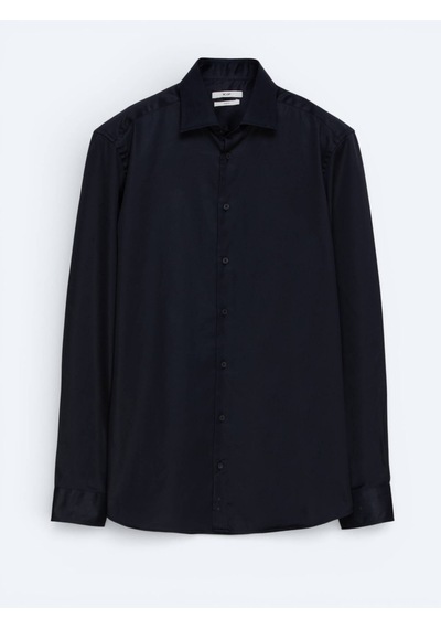 Kip Siyah Düz Slim Fit Uzun Dokuma Klasik %100 Pamuk Gömlek