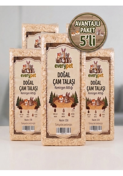 Doğal Çam Talaşı Kemirgen Altlığı 15 Lt - Tavşan, Hamster, Ginepig İçin Tozsuz Ve Yüksek Emici 5 Adet