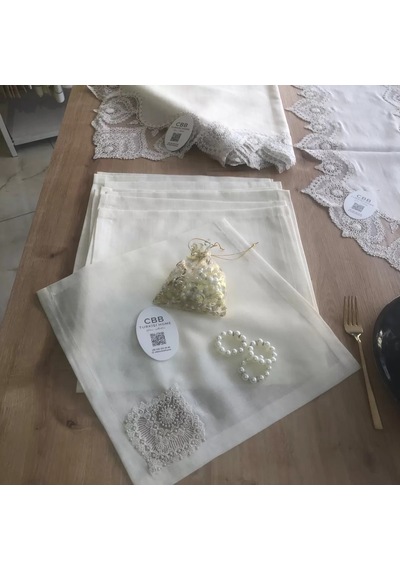 Buradabulabilirsin Sofra Takımı Kartanesi Gardenya Keten Yemek Takımı 160x220 Masa Seti 26 Parça Runner Set Kreme Gold Bbz