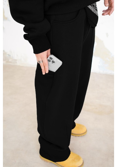 Siyah Cozy Basic Pileli Baggy Eşofman Siyah