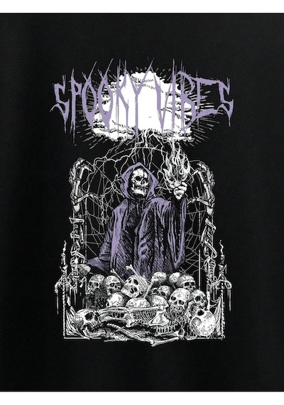 Goth Letter & Skull Print Sweatshirt Siyah Siyah