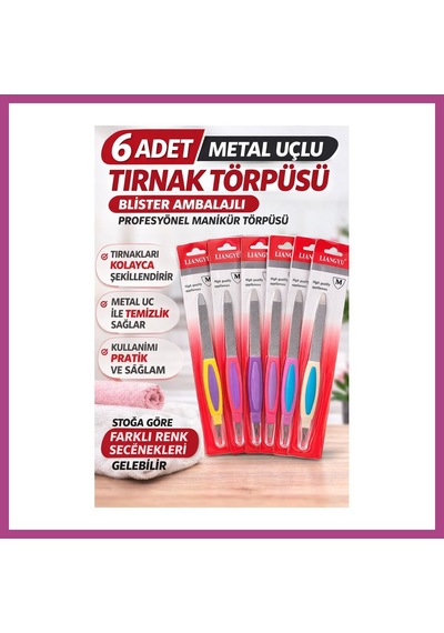 Gees Global 6 Adet Metal Uçlu Tırnak Törpüsü Blister Ambalajlı Profesyonel Manikür Törpüsü Seti Gbzs