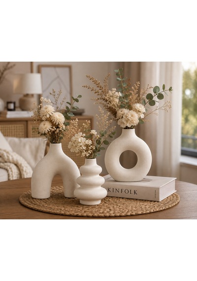 El Yapımı Minimal Vazo Set 3 Lü 3lü Mini Set Beyaz