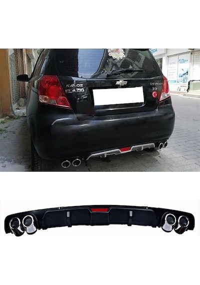 Chevrolet Kalos Uyumlu Siyah Difüzör 4 Krom Egzoz Görünümlü Difizör Arka Ek Body Kit