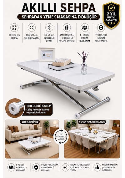 Home Üst Tabla Mdf Beyaz Oval Köşe Alt Krom