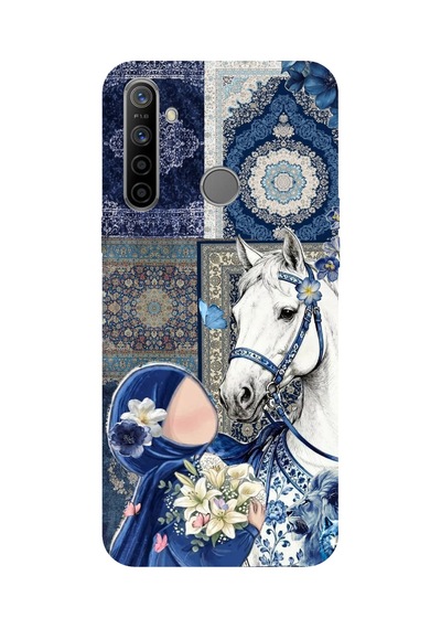 Realme 5i - 6i - C3 Uyumlu Geleneksel Motifli Beyaz At Baskılı Silikon Kılıf Renkli