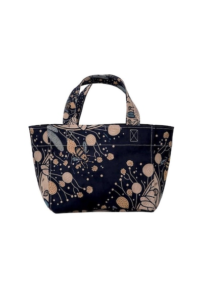 Kadın Vegan Deri Siyah Medium Tote Bag - Bee With Flowers Tasarım Siyah