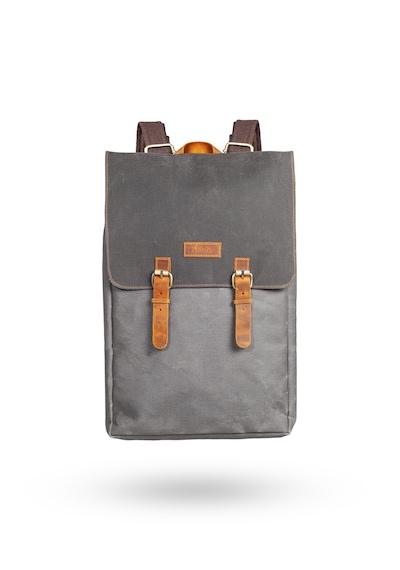 Gillario Design 02 15.6 Inch Kanvas -deri Laptop Sırt Çantası Gri Siyah