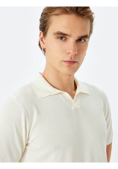 Koton Slim Fit Polo Yaka Kısa Kollu Triko Kazak Ekru 5sam70001ht Ekru