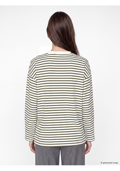 Lcw Modest Haki Çizgili Oversize Kadın Sweatshirt Tunik
