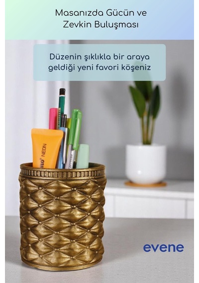 Kalemlik Masa Kalemliği Organizer Kalemlik Altın Eskitme Renk Model 85 Çok Renkli