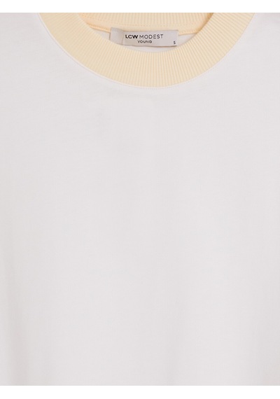 Lcw Modest Beyaz Renk Bloklu Oversize Kadın Sweatshirt Tunik