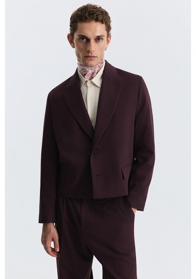 Antioch Crop Fit Blazer Ceket Bordo