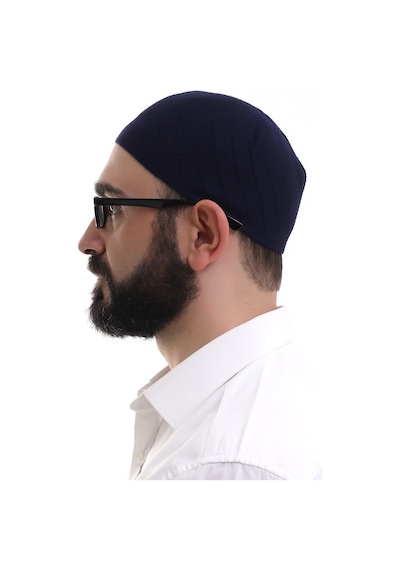 Lacivert Kışlık Çapraz Desenli Dokuma Takke