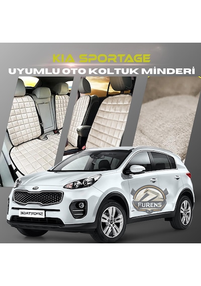 Kia Sportage Bej Renk Tay Tüyü Cepli & Terletmez Sırtlı Oto Koltuk Minder Seti - Koltuk Koruma Kılıfı Ön & Arka Tam Set