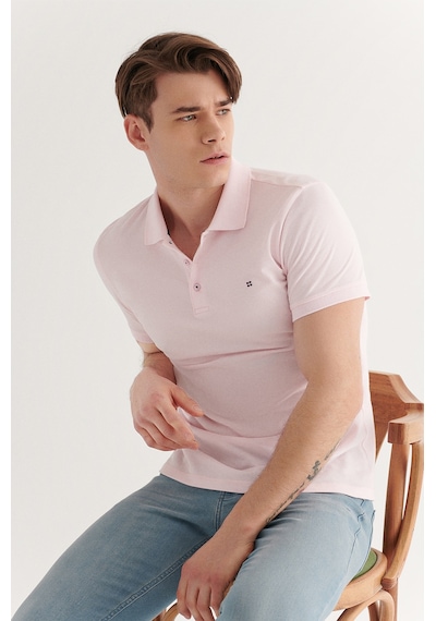 Avva E001004 Serin Tutan Standart Fit Normal Kesim Erkek Polo Yaka T-Shirt - Açık Pembe