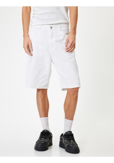 Koton Oversize Kot Şort Bermuda Cep Detaylı Pamuklu Beyaz 4sam40052ıd Beyaz