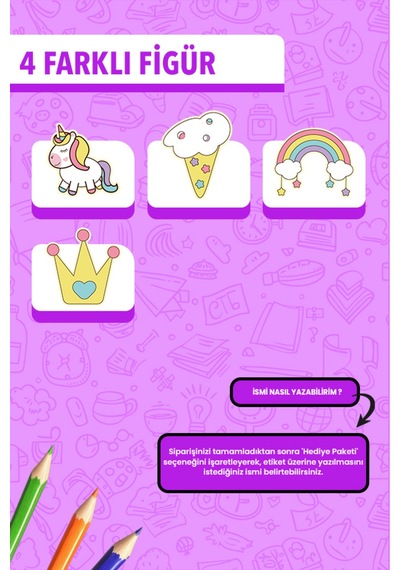 İsim Yazılabilir Sevimli Unicorn Temalı Okul Etiketi Kalem & Defter İçin 200 Adet Figür 1 Çoklu