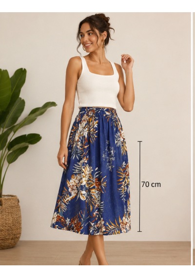 Seldağ Moda %100 Pamuk Viskon 70 Cm Boy Desenli Kloş Etek Mavi-beyaz