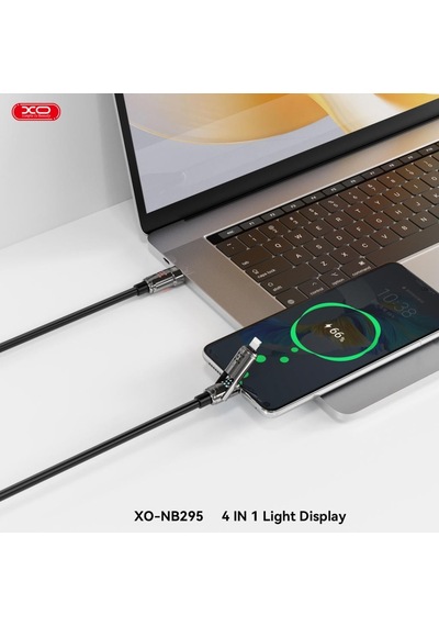 Nb-295 Işıklı Göstergeli Hızlı Şarj Data Kablosu - 4'ü 1 Arada Metal Başlıklı