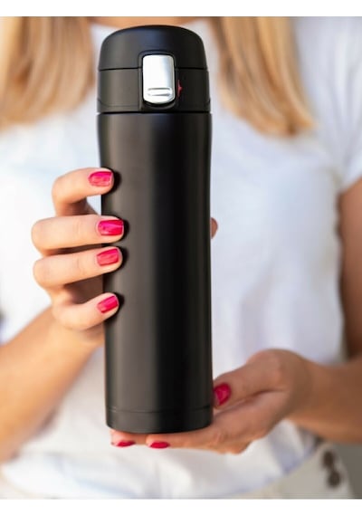 Kişiye Özel Çift Katmanlı Çelik Termos 450 ML Termos Matara Kili Siyah