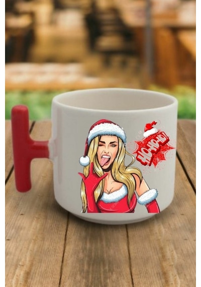 En Güzel Hediye Kırmızı T Kulp Yeni Yıl Noel Anne Hoho Tasarımlı Çay Fincan Modelleri Beyaz