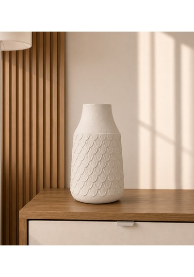 24 Cm Dekoratif Vazo - Yapay Çiçek Vazo - Modern Ev & Ofis Dekorasyon Beyaz