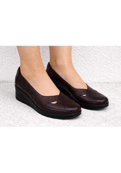 Trendyshose 278 Rahat Anatomic Rahat Doğal Deri Kadın Ayakkabı Taba