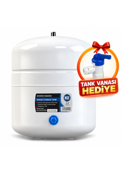 Su Arıtma Tankı Nsf Onaylı 12 Lt 3,2 Galon Tank Vanası Hediyeli -