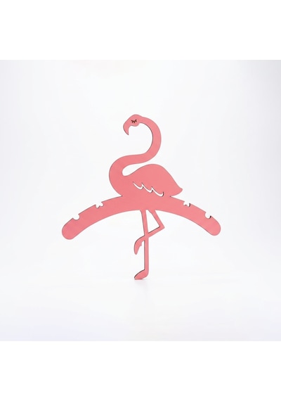 Doalino Pembe Flamingo Şekilli Ahşap Çocuk Ve Bebek Elbise Askısı 8'li Set