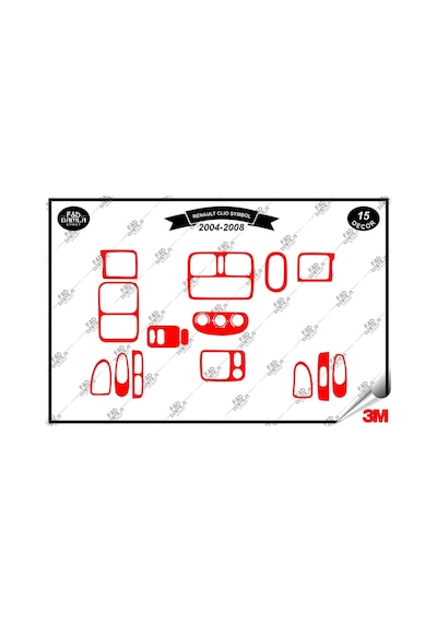 Renault Clio Symbol 2004-2008 Torpido Konsol Trim Göğüs Maun Kaplama Set 15 Parça Kırmızı