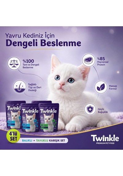 Yavru Kedi Maması 4 Kg - Tavuklu Ve Balıklı Kedi Maması -4'ü Set - 0-12 Ay Yavru Kediler İçin