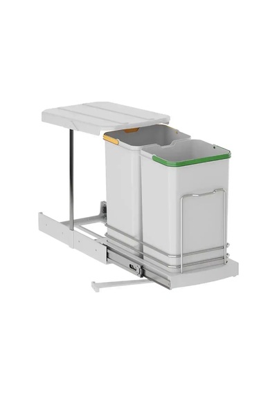 Starax Teleskopik Raylı Plastik Gövde Çöp Kovası 12+12 Litre Gri Modül 40cm S-2392-g