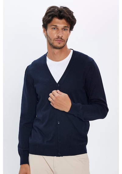 Tudors Erkek Slim Fit Düğmeli Düz Pamuk Mavi Lacivert Hırka-12703 Mavi