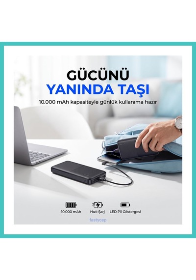 Ny Joy Snapmax -3008 Siyah 10.000 Mah Powerbank 2x Usb Çıkışlı 1 Type-c Ve 1 Micro Girişli Nyjoybz