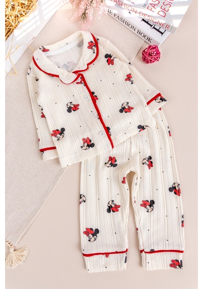 Babymod Fiğürlü Bebe Yaka Önden Düğmeli Kız Bebek Pijama Takımı Kımızı